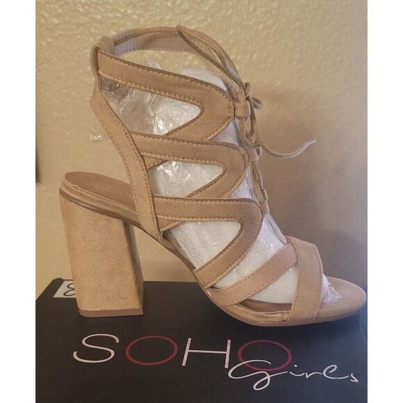 SOHO GIRLS LACE-UP SUEDE BLOCK SANDALS SIZE 8 NEW IN BOX - Picture 1 of 15